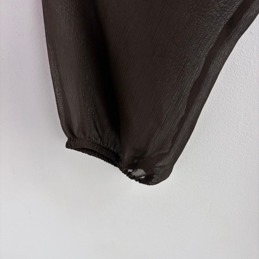Y2K Babydoll Blouse Loft Sheer Long Sleeve Brown V-neck Fairycore Top Size 6 - Picture 5 of 8